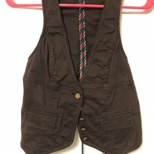 Guess brown brass button vest